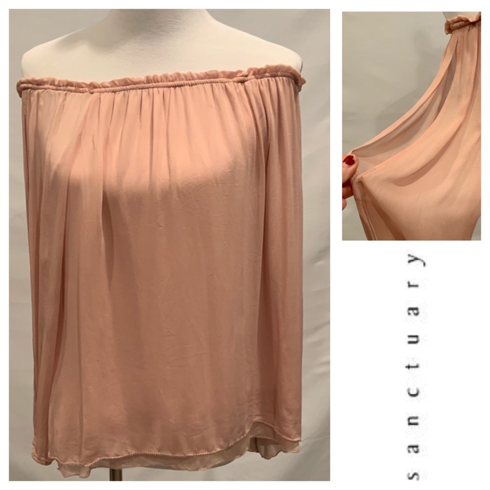 Sanctuary Ruffled Blush off the shoulder top sm
